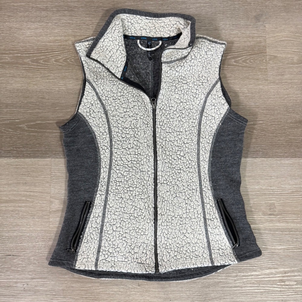 Kuhl Vest Womens Large Gray White Wool Blend Full Zip Fleece Lined Outdoor